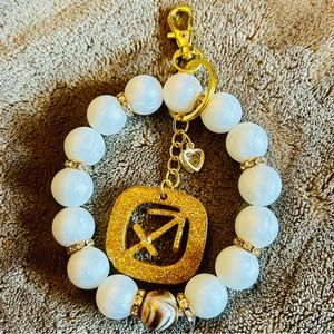 Sagittarius Zodiac‎ White Pearl Keychain